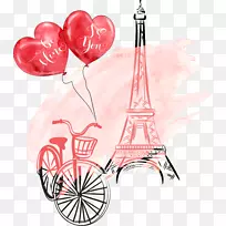 艾菲尔铁塔剪贴画-自行车上的气球-空若网 艾菲尔铁塔剪贴画-自行车上的气球-空若网