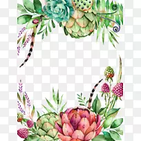 肉质植物花水彩画仙人掌科分支肉质植物-空若网 肉质植物花水彩画仙人掌科分支肉质植物-空若网