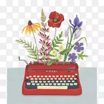 手绘花卉打字机图形-空若网 手绘花卉打字机图形-空若网