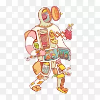 手绘插画艺术插画-卡通机器人-空若网 手绘插画艺术插画-卡通机器人-空若网