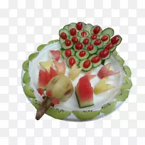 西瓜木瓜白盘黄瓜果盘孔雀-空若网 西瓜木瓜白盘黄瓜果盘孔雀-空若网