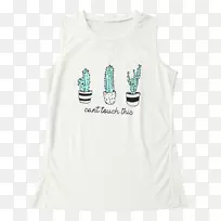 无袖T恤上衣领口水彩仙人掌-空若网 无袖T恤上衣领口水彩仙人掌-空若网