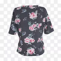 袖子t恤肩衬衫灰色玫瑰-空若网 袖子t恤肩衬衫灰色玫瑰-空若网