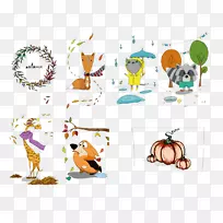 动物插图-可爱的动物秋季服装-空若网 动物插图-可爱的动物秋季服装-空若网