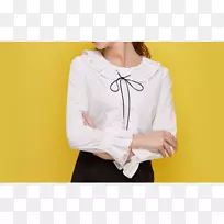 白色短上衣雪纺袖衬衫-白色波浪状衬衫-空若网 白色短上衣雪纺袖衬衫-白色波浪状衬衫-空若网