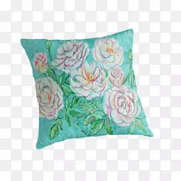 投掷枕头垫绿松石-粉彩玫瑰-空若网 投掷枕头垫绿松石-粉彩玫瑰-空若网
