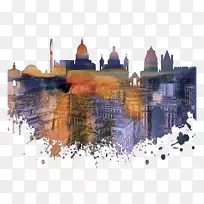 伯明翰城市天际线建筑水彩画城市建筑-空若网 伯明翰城市天际线建筑水彩画城市建筑-空若网