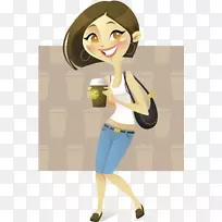 咖啡绘画插图.女孩喝咖啡的卡通插图-空若网 咖啡绘画插图.女孩喝咖啡的卡通插图-空若网