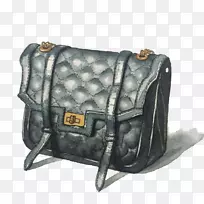 手袋水彩画.黑色书包-空若网 手袋水彩画.黑色书包-空若网