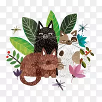 插画艺术插图水彩画作品-卡通猫-空若网 插画艺术插图水彩画作品-卡通猫-空若网