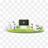 卡通插图-黑板绿草-空若网 卡通插图-黑板绿草-空若网