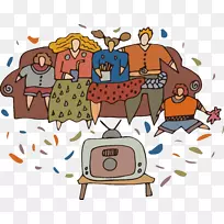 卡通片艺术.手绘卡通家庭看电视-空若网 卡通片艺术.手绘卡通家庭看电视-空若网