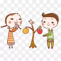 树中鸟-水果儿童-空若网 树中鸟-水果儿童-空若网