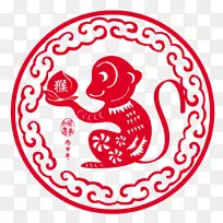 纸标志插图.猴子剪纸材料-空若网 纸标志插图.猴子剪纸材料-空若网