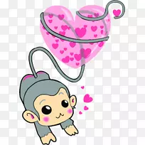 卡通猴子插图-猴子与爱情气球-空若网 卡通猴子插图-猴子与爱情气球-空若网