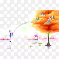 水彩画卡通.手绘秋景-空若网 水彩画卡通.手绘秋景-空若网