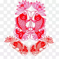 剪纸下载-鱼和莲花剪纸材料-空若网 剪纸下载-鱼和莲花剪纸材料-空若网