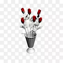 切花花瓶玫瑰家族-三维块体-空若网 切花花瓶玫瑰家族-三维块体-空若网