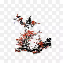 墨迹水墨画墨刷墨石梅花-空若网 墨迹水墨画墨刷墨石梅花-空若网