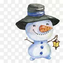 水彩画圣诞雪人画雪人-空若网 水彩画圣诞雪人画雪人-空若网