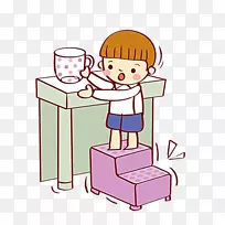 绘制儿童插图-孩子拿到杯子-空若网 绘制儿童插图-孩子拿到杯子-空若网