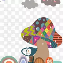 卡通水彩画插图.大型彩色蘑菇-空若网 卡通水彩画插图.大型彩色蘑菇-空若网
