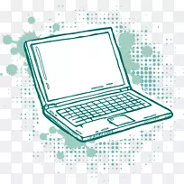 笔记本电脑绘图插图.手绘蓝色计算机-空若网 笔记本电脑绘图插图.手绘蓝色计算机-空若网