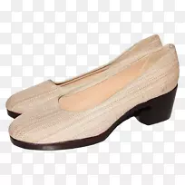 鞋米色步行五金泵.妇女用闭趾厚跟鞋-空若网 鞋米色步行五金泵.妇女用闭趾厚跟鞋-空若网