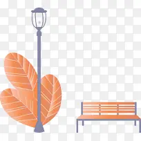路灯 公园长椅 橙色-空若网 路灯 公园长椅 橙色-空若网