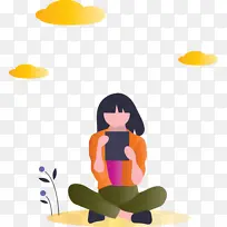 阅读女孩 卡通 橙色-空若网 阅读女孩 卡通 橙色-空若网