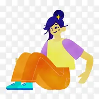 坐着 坐在地板上 水彩画-空若网 坐着 坐在地板上 水彩画-空若网