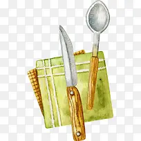 手绘风围嘴和刀叉-空若网 手绘风围嘴和刀叉-空若网