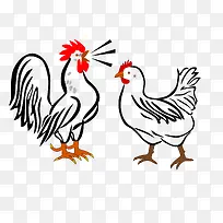 水彩画公鸡母鸡-空若网 水彩画公鸡母鸡-空若网