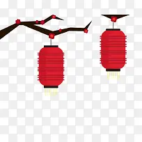 卡通挂在树枝上的红灯笼-空若网 卡通挂在树枝上的红灯笼-空若网