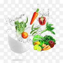 水花四溅碗里的新鲜蔬菜-空若网 水花四溅碗里的新鲜蔬菜-空若网