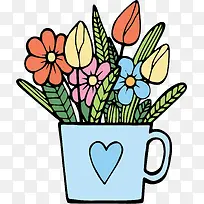 卡通花丛蓝色杯子-空若网 卡通花丛蓝色杯子-空若网