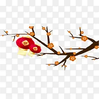 红色新春树枝灯笼挂饰-空若网 红色新春树枝灯笼挂饰-空若网