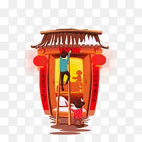 卡通手绘贴春联-空若网 卡通手绘贴春联-空若网