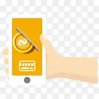 矢量手绘手拿手机金币-空若网 矢量手绘手拿手机金币-空若网