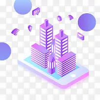 2.5d立体金融数据大楼建筑插画-空若网 2.5d立体金融数据大楼建筑插画-空若网