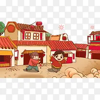 过年场景插画图-空若网 过年场景插画图-空若网