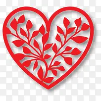 红色花枝爱心剪纸-空若网 红色花枝爱心剪纸-空若网
