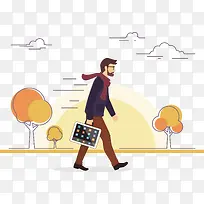 拿着平板电脑走路的人-空若网 拿着平板电脑走路的人-空若网