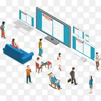 蓝色的沙发和电脑屏幕-空若网 蓝色的沙发和电脑屏幕-空若网