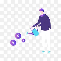 手拿浇水壶男子金融插画矢量图-空若网 手拿浇水壶男子金融插画矢量图-空若网