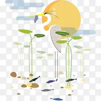 小清新手绘丹顶鹤插画装饰-空若网 小清新手绘丹顶鹤插画装饰-空若网