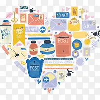 彩色信封邮筒拼图爱心-空若网 彩色信封邮筒拼图爱心-空若网