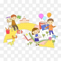 手绘小孩和书-空若网 手绘小孩和书-空若网