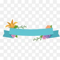 花卉边框蓝色彩带矢量素材-空若网 花卉边框蓝色彩带矢量素材-空若网