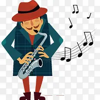 萨克斯演奏手绘卡通风格人物形象-空若网 萨克斯演奏手绘卡通风格人物形象-空若网